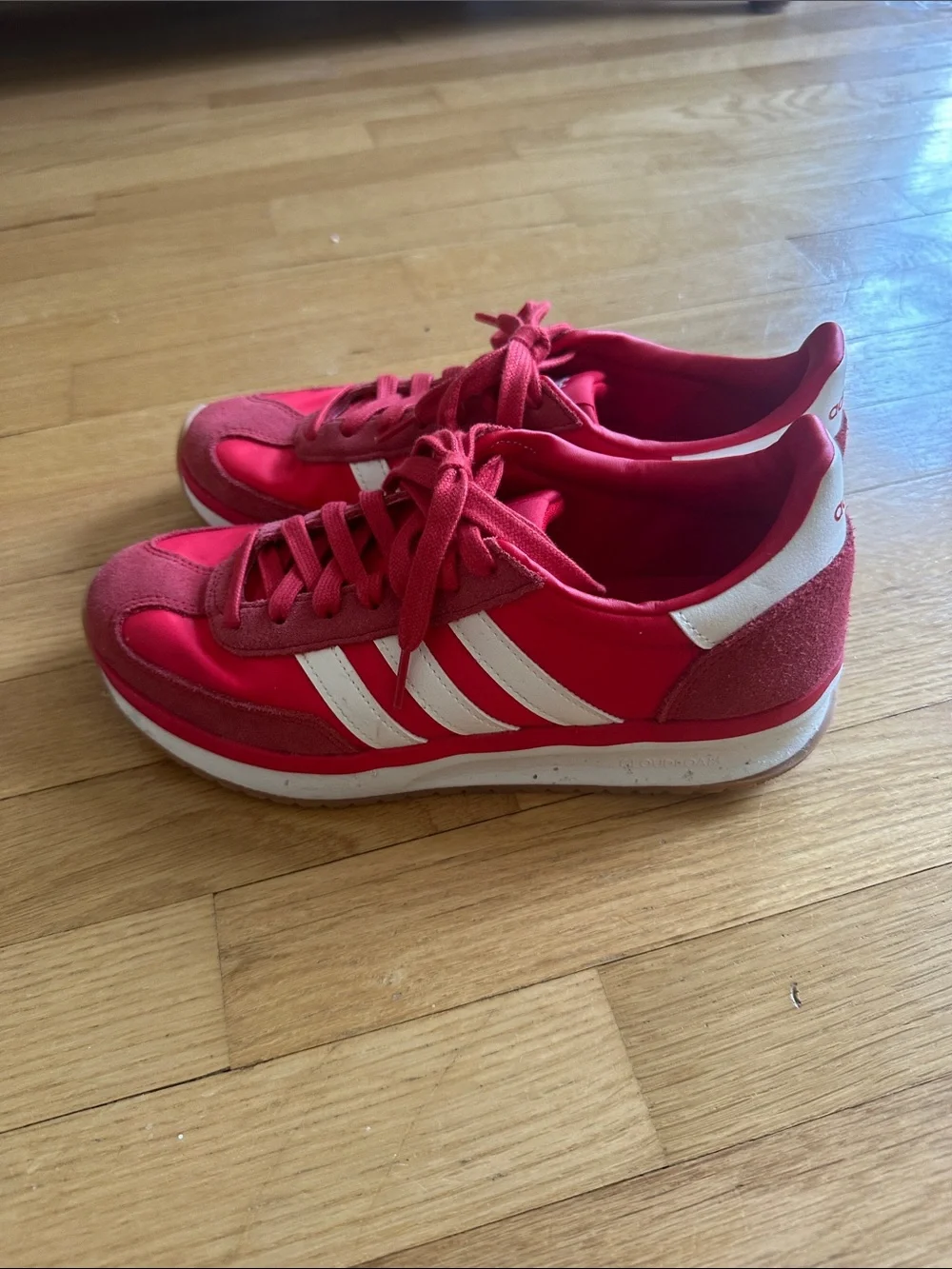 adidas Red and White Retro Runner Sneakers - Picture 2 of 5